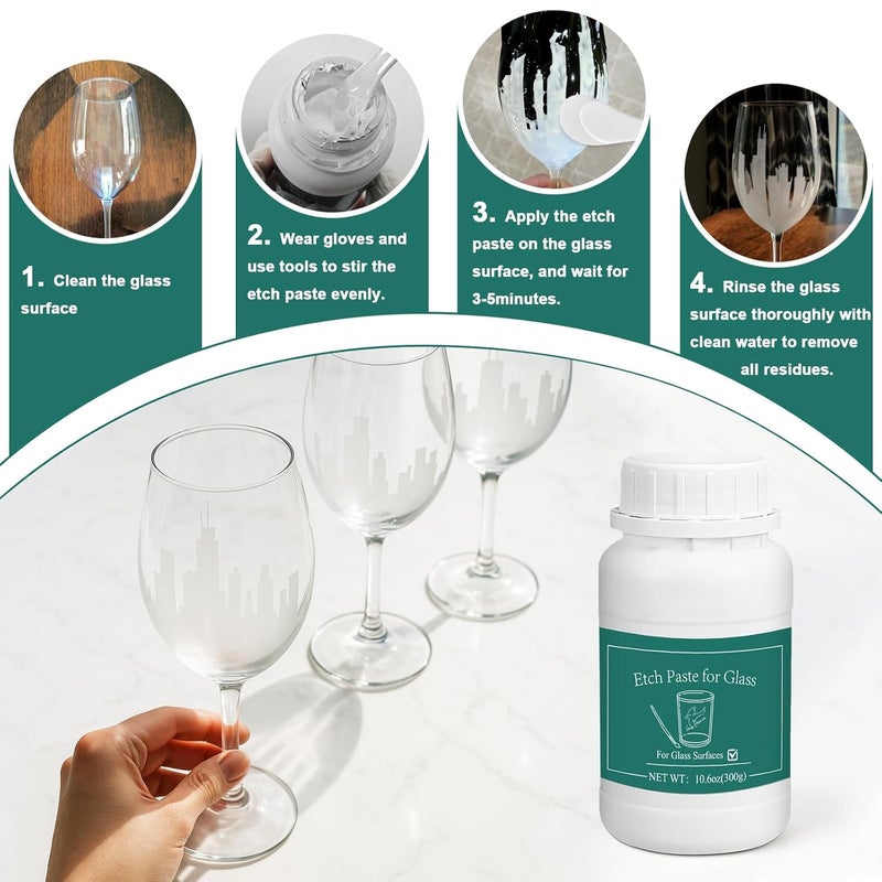 DINGSEN Glass Etch Paste Kit - 300g, Create Permanently Stunning Designs on Glass Surfaces, Perfect for DIY Mirrors, Windows, Glassware - Image 5